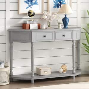 Retro 52 in. Gray Curved Wood Console Table with Open Style Shelf and 2-Top Drawers