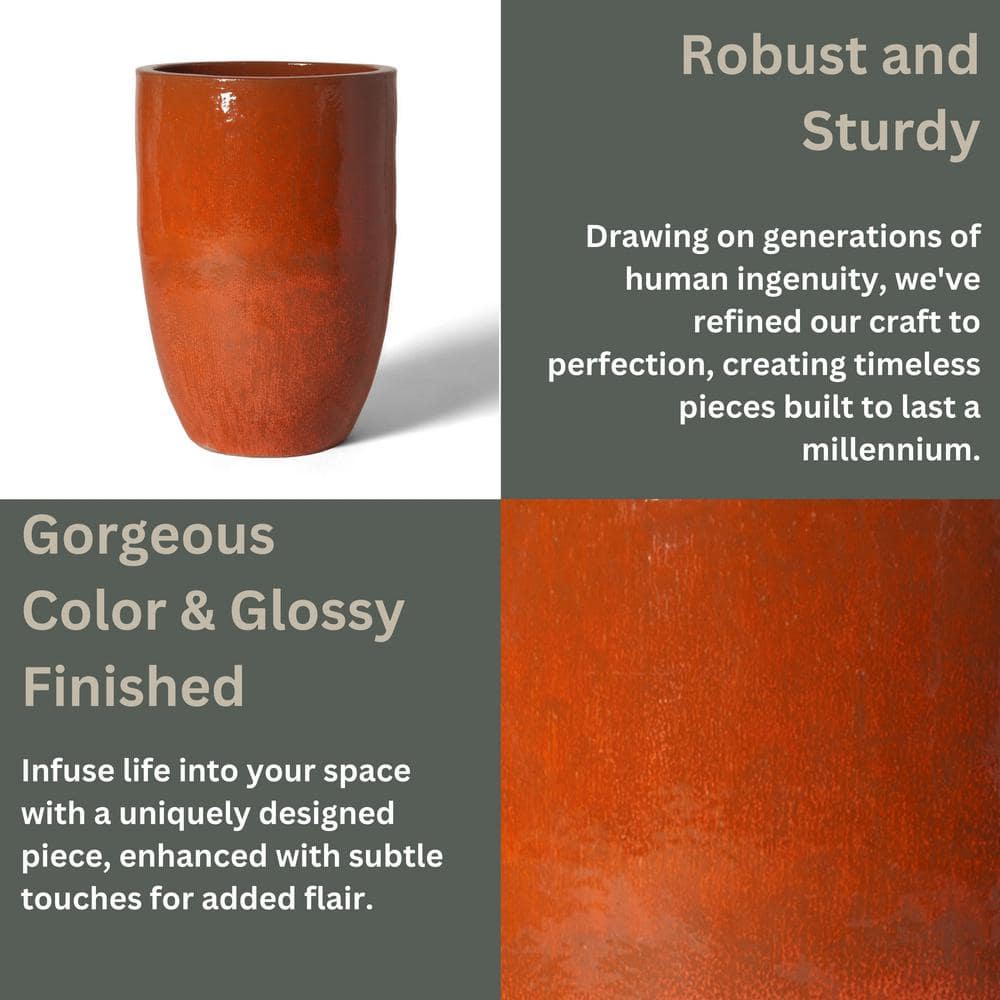 Extra Large Paprika Glazed Ceramic Round Floor Planter