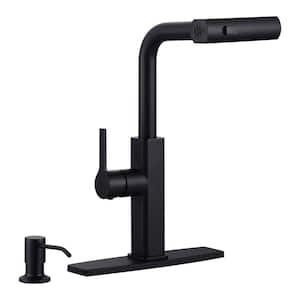 3 Modes Single Handle Pull Down Sprayer Kitchen Faucet with Soap Dispenser in Matte Black