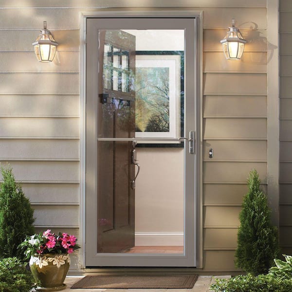 3000 Series 36 in. x 80 in. Sandtone Right-Hand Retractable Aluminum Storm Door with Nickel Hardware