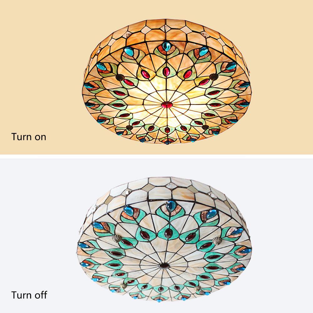 OUKANING 23 in. 1-Light Elegant Retro Indoor Colorful Stained