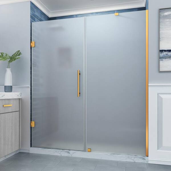 Aston Belmore 66.25 to 67.25 in. W x 72 in. H Frameless Pivot Shower Door Frosted Glass in Brushed Gold