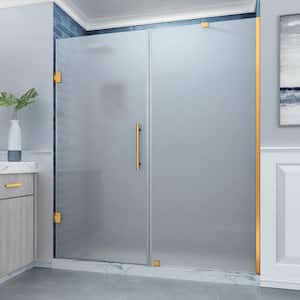 Belmore 66.25 - 67.25 in. W x 72 in. H Frameless Pivot Shower Door Frosted Glass in Brushed Gold