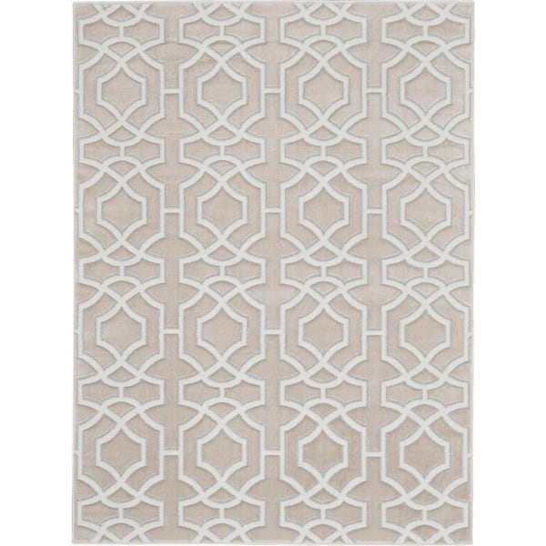 Nourison Joli Beige White 5 ft. x 7 ft.Abstract Modern Area Rug