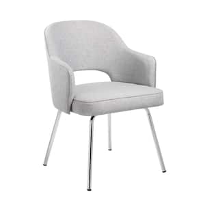 Designer Style Guest Chair Granite Linen Fabric Chrome Steel Legs