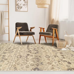 Fawn Beige Modern 5 ft. x 8 ft. Abstract Floral Polypropylene Area Rug