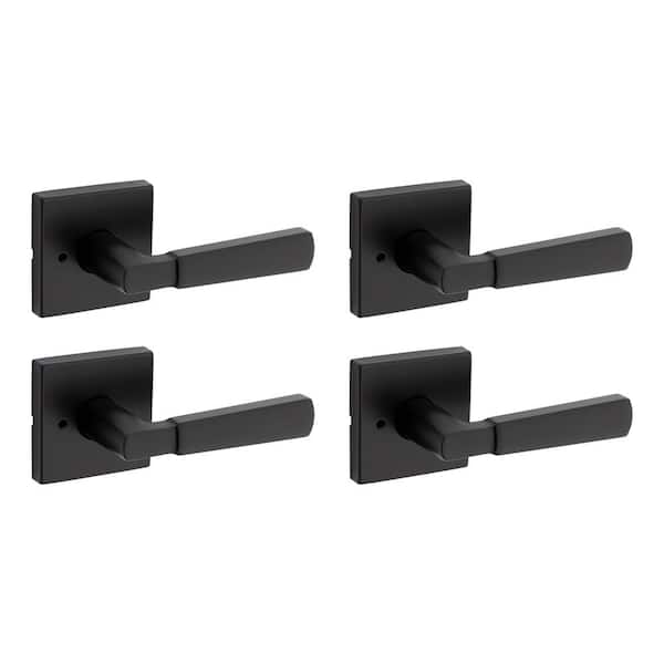 Perth Matte Black Reversible Square Straight Bed/Bath Door Handle 4-Pack