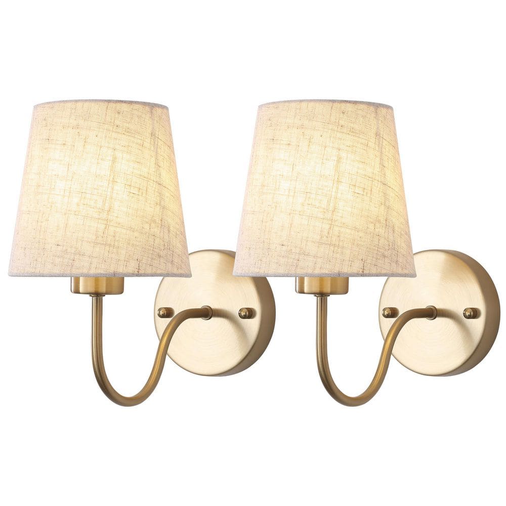 7.4 in.1-Light Brass Modern Bath Wall Sconces With Linen Beige Fabric Lampshade(Set of 2) price history on PriceWatchPro