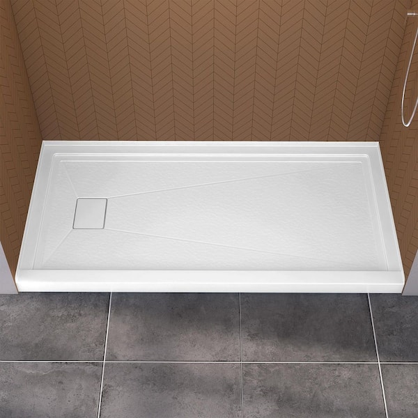 72 in. x 36 in. Acrylic Single Threshold Alcove Rectangular Shower Pan Base with Left Drain Hole and Cover in White