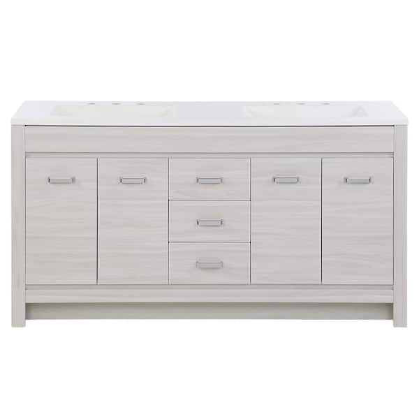 Home Decorators Collection Warford 61 in. Double Sink Elm Sky Bath Vanity with White Cultured Marble Top (Assembled)