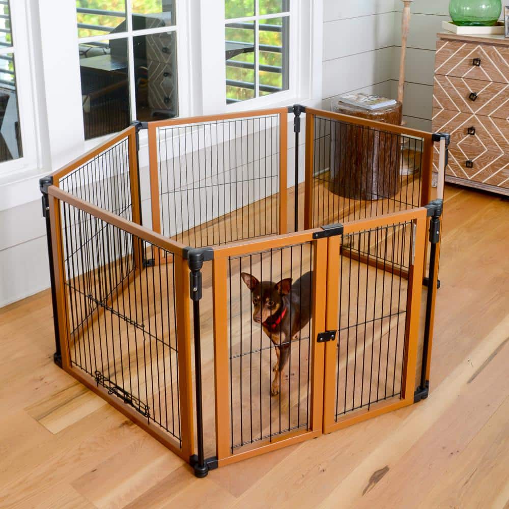 Expandable Freestanding Medium Pet Gate with Wood and Metal Frame