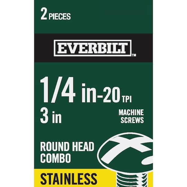 Everbilt 1/4 in.-20 x 3 in. Stainless Steel Combo Round Head Machine Screw (2-Pack)