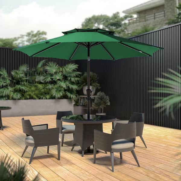 JEAREY 9FT Two Layer Wind Vent Patio Market Umbrella with Push Button and Tilt Crank Lifting in Green