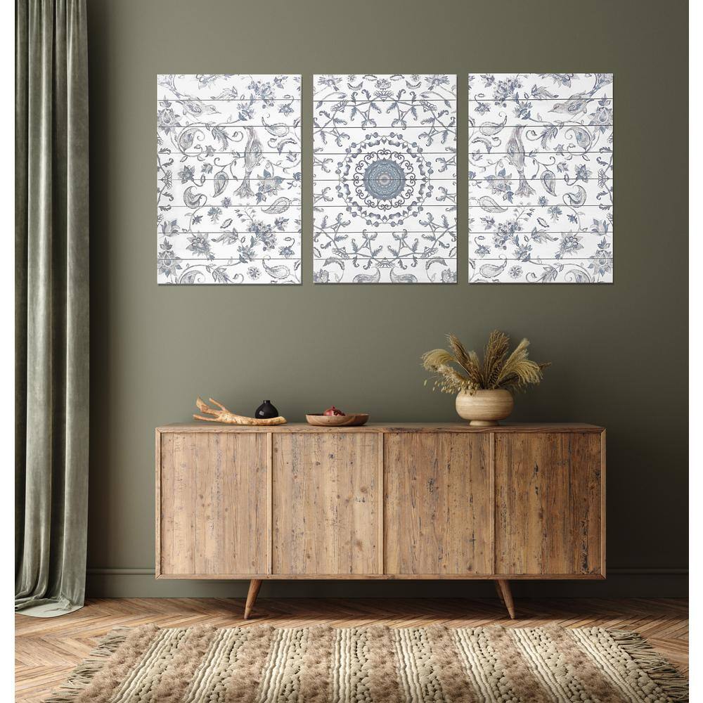 Chinoiserie Pattern 48" x 24" Triptych Print on Fir Wood Wall Art