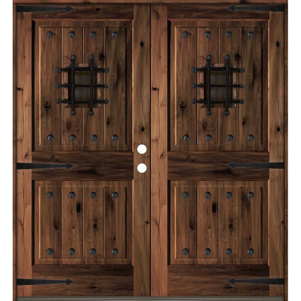 72 in. x 80 in. Mediterranean Knotty Alder Square Top with Red Mahogony Stain Left-Hand Wood Double Prehung Front Door price history on PriceWatchPro