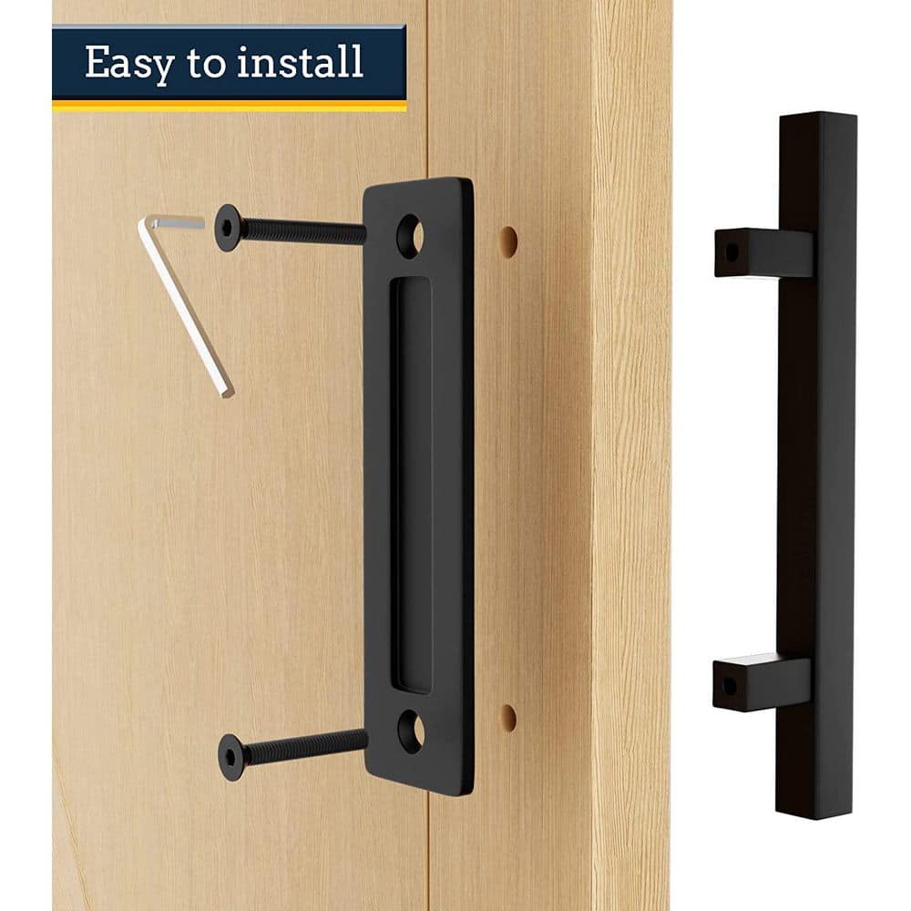 Matte Black 12" Sliding Barn Door Handle Set
