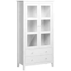 63 in. White Kitchen Pantry, Freestanding Storage Cabinet with 3-Tier Shelves, Glass Doors, and Soft Close Hinges