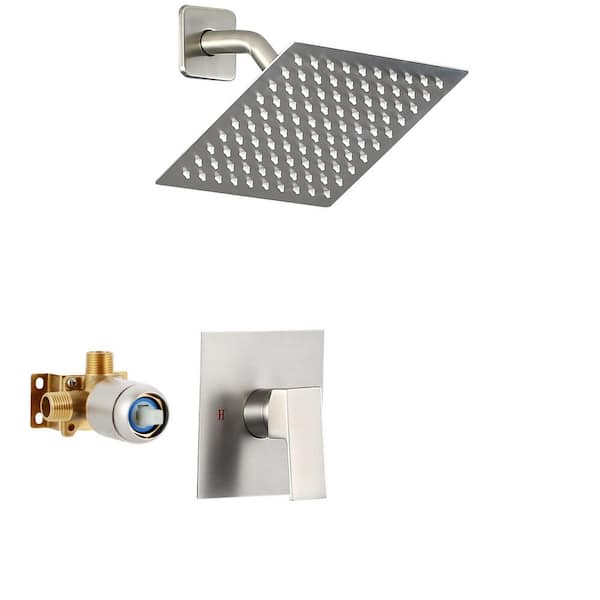 AKLFGN Single Handle 1-Spray Shower Faucet 1.75 GPM with 8 in. High Pressure Rain Shower Head in Brushed Nickel