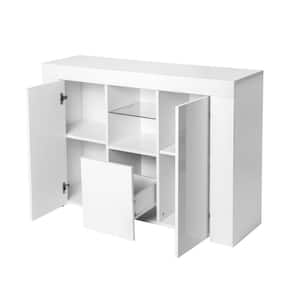 45.7 in. White TV Stand with 3-Storage Drawers and LED Lights Fits TV's up to 50 in.