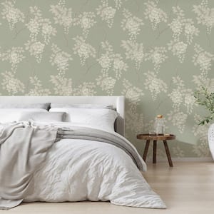 Wisteria Sage Non-Woven Paper Removable Wallpaper