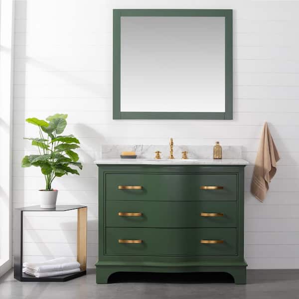 SUDIO Monroe 42 in. W x 22 in. D x 34 in. H Bath Vanity in Evergreen with White Marble Top with White Sink
