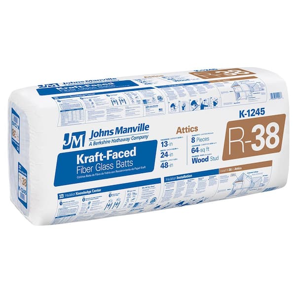 Johns Manville R-38 Kraft Faced Fiberglass Insulation Batt 24 in. W x 48 in. L