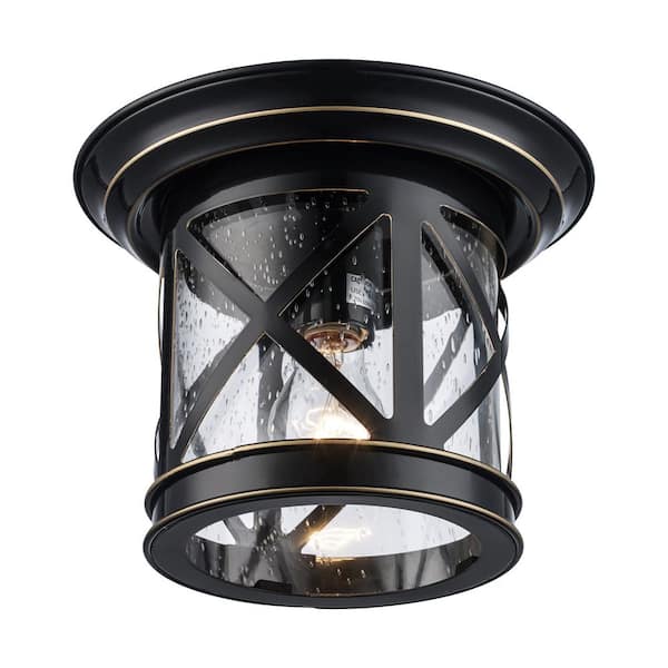 Bel Air Lighting Chandler 1-Light Oil Rubbed Bronze Outdoor Flush Mount Ceiling Light Fixture with Seeded Glass