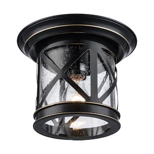 Chandler 1-Light Oil Rubbed Bronze Outdoor Flush Mount Ceiling Light Fixture with Seeded Glass