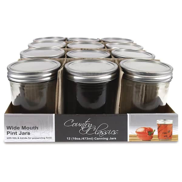 COUNTRY CLASSICS 16 oz. Wide Mouth Glass Canning Jar (2 packs of 12)  CCCJWM-116-2PK - The Home Depot