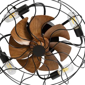 19 in. Indoor Black Caged Ceiling Fan with Metal Light Kit and Remote Control Included