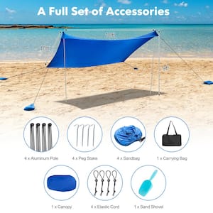10 ft. x 10 ft. Blue Large Beach Sunshade Beach Tent Canopy With Sandbags
