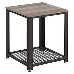 17.7 in. Gray and Black Square Wood End/Side Table with Metal Frame