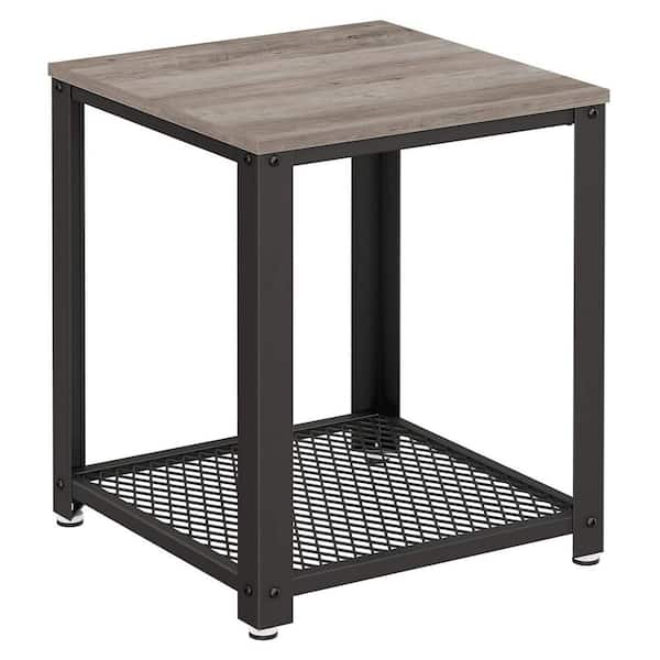 Benjara 17.7 in. Gray and Black Square Wood End/Side Table with Metal Frame