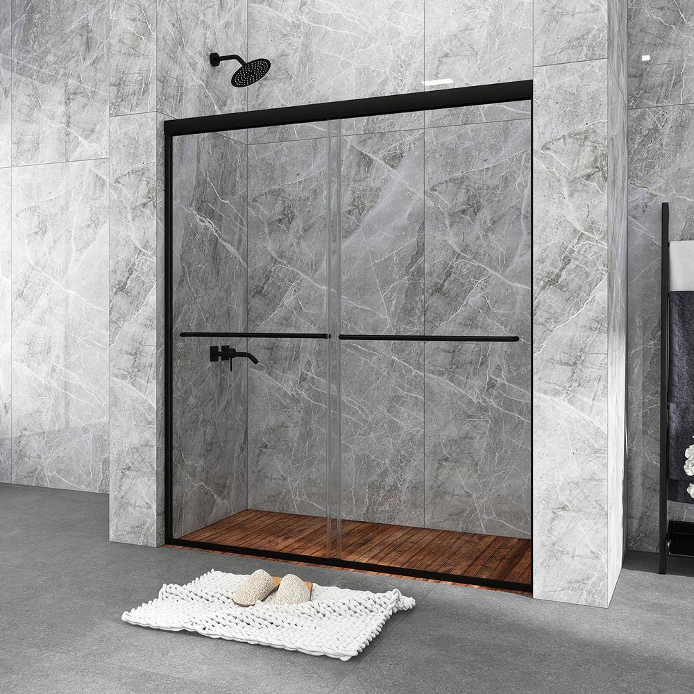 54 in. Matte Black Framed Sliding Shower Door with Clear Glass