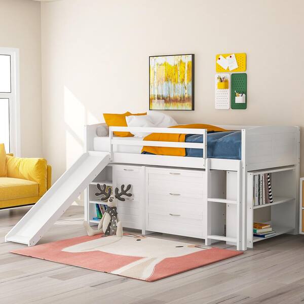 White Twin Size Low Loft Bed With, Best Low Loft Bed