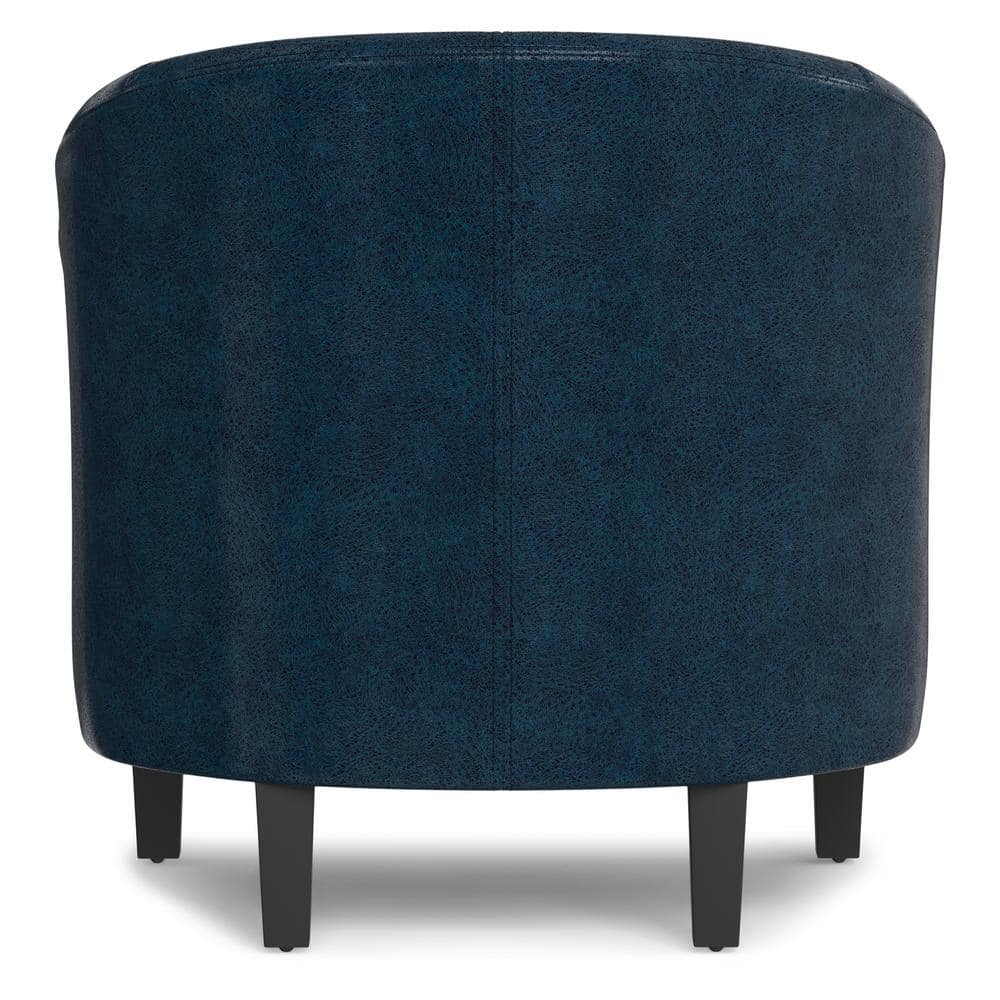 Distressed Dark Blue Faux Leather Barrel Accent Chair