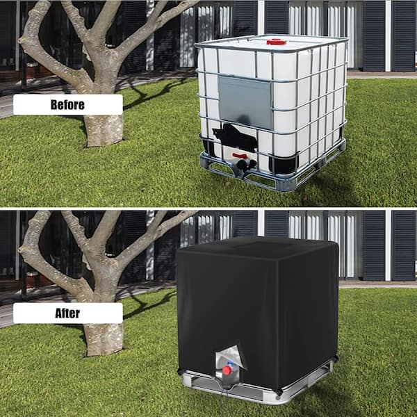 275 Gal. Black Waterproof Tote Cover, Outdoor Protective Cover for 1000L Garden Rain Barrel