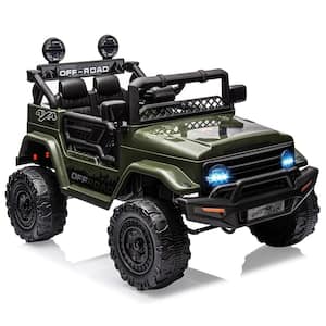 12V Ride on Truck Car with Remote Control Spring Suspension, LED Lights, Music, 3 Speeds, Green