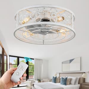 Becca 20 in. Farmhouse Indoor Distressed White Ceiling Fan with Lights, Rustic Wood Flush Mount Ceiling Fan with Remote