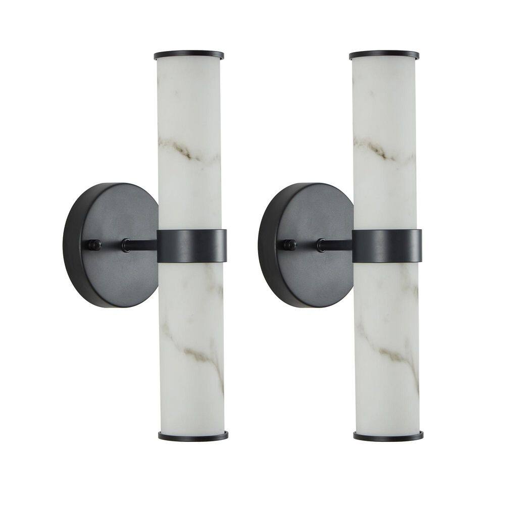 13.8 in. 1-Light Resin Imitation Marble Texture Wall Light with Black Iron Metal Frame (2-Pack) price history on PriceWatchPro