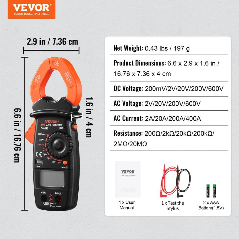 VEVOR Digital Clamp Meter with True RMS and NCV Detection