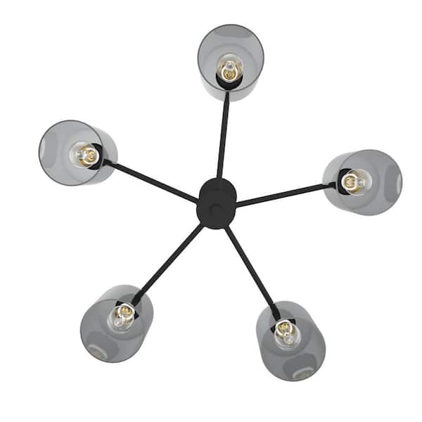 Hunter - Lochemeade 5 Light Natural Iron Chandelier with Darkened Glass Shades Kitchen Light