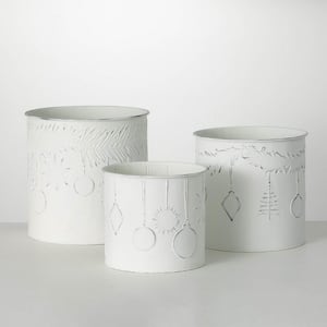 8.75 in., 10.75 in. and 12.5 in. White Pierced Christmas Planters Set of 3