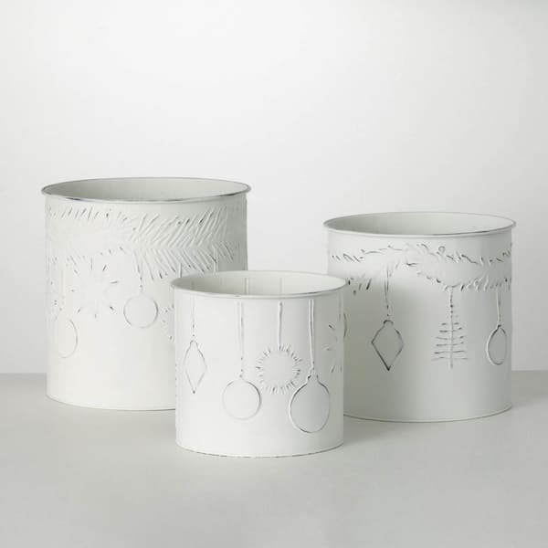 SULLIVANS 8.75 in., 10.75 in. and 12.5 in. White Pierced Christmas Planters Set of 3