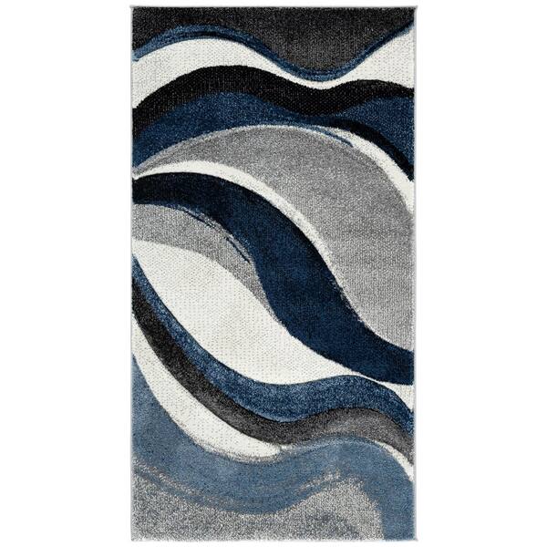 Hollywood 3 ft. x 5 ft. Gray/Blue Gradient Waves Area Rug