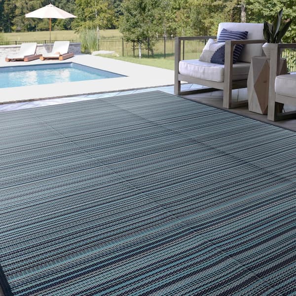 Luna Navy 8 ft. x 10 ft. Stripes Indoor/Outdoor Area Rug