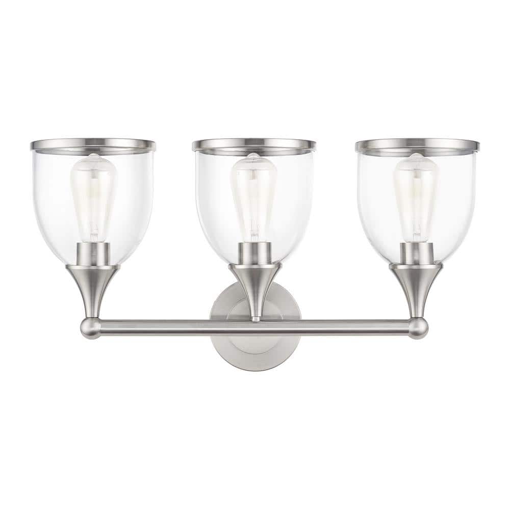 Ashridge 24 in. 3-Light Brushed Nickel Vanity Light with Mouth Blown Clear Glass price history on PriceWatchPro
