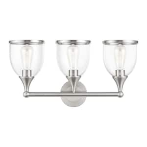 Ashridge 24 in. 3-Light Brushed Nickel Vanity Light with Mouth Blown Clear Glass