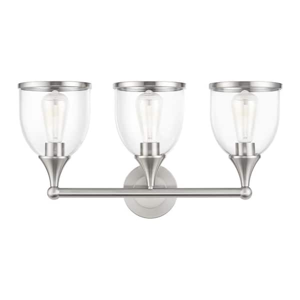 Livex Lighting Ashridge 24 in. 3-Light Brushed Nickel Vanity Light with Mouth Blown Clear Glass