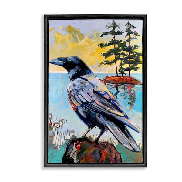 Stupell Industries Crow in Modern Landscape by Adam Swanson Black Floater Frame Animal Graphic Art Print 31 in. x 21 in.